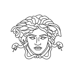 Minimalist Medusa Head Line Art Vector Illustration with Snakes Hair
