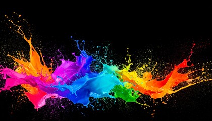 Dynamic and colorful paint splashes isolated on a black background capturing artistic essence