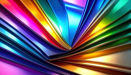 Rainbow colored background featuring layers of vibrant aluminum paper in psychedelic style