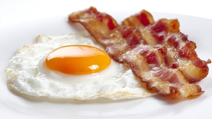 Fried Egg with Bacon: Crispy Bacon & Golden Fried Eggs, Savory Breakfast Delight—Perfect Pan-Fried Pair for a Hearty Morning Meal