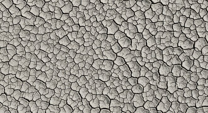 Close-up view of cracked, dry earth, showing detailed texture and pattern.