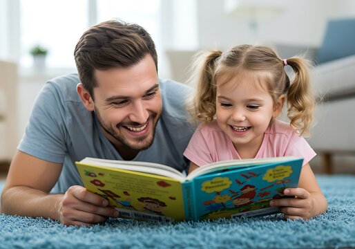 Father daughter reading book together