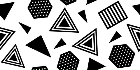 Fototapeta premium Black and white abstract geometric pattern with triangles hexagons and stripes background