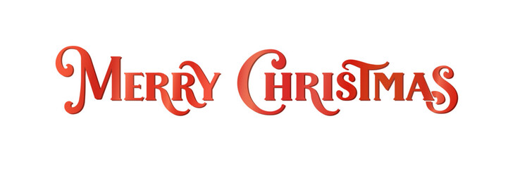 Elegant Merry Christmas lettering in red color with swirl elements. Great for Christmas greeting cards, seasonal invitations, posters, social media banners. Transparent background in vector file.