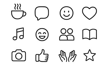 Icon Conversations Set. Outline icon set of friendly conversations: coffee cup, chat bubble, smiley face,