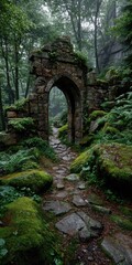 Mystic archway through mossy forest