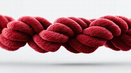 The striking detail of a thick, red rope, beautifully contrasted against a clean white backdrop.