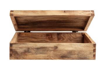 empty open wooden box isolated on white or transparent png