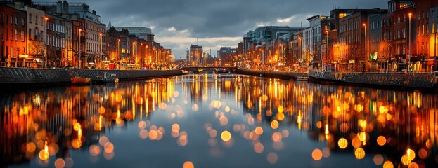Naklejka premium Dublin City Riverfront at Night