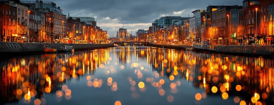 Dublin City Riverfront at Night