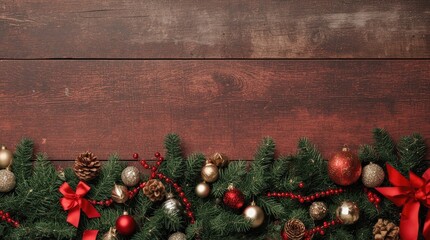 Christmas Flat Lay Red Paper Candy Canes Pine Branches Decorations Banner Template Copy Space