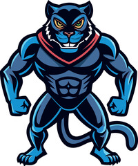 Mascot Blue Panther Strong Muscular Animal Character Illustration