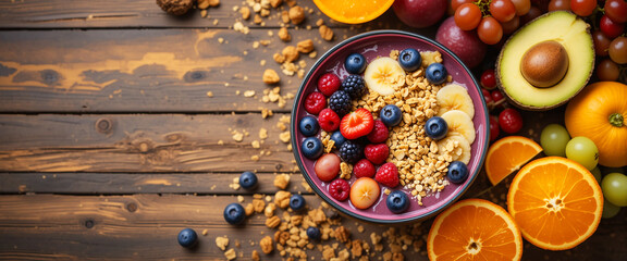 Healthy Breakfast Bowl with Oats, Fruits, and Nuts &ndash; Colorful Superfood Meal