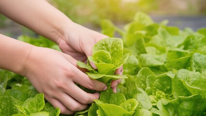 Hands Picking Lettuce from Plant