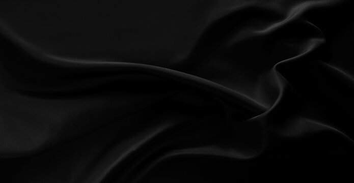 Smooth monochrome graident. Waves on the crumbled material. Luxury silk satin fabric background. Fashion elegant dark shade of white, grey and black. Abstract folds with shine. Dark smoke iron, jet.
