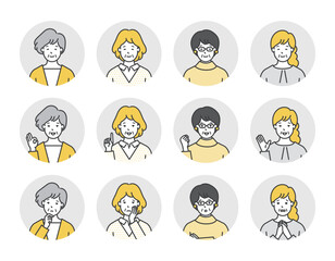 色々な表情のシニア女性のアイコンイラスト