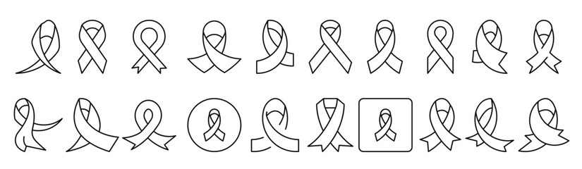Cancer Pink Ribbon Thin Icons Collection. vector