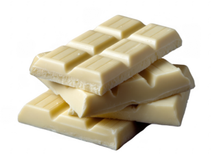 Close up of stacked broken white chocolate bars isolated on a black background with texture