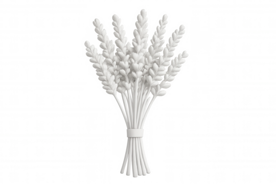 Wheat bouquet plaster sculpture representing agricultural prosperity, symbolizing purity and abundance, resting on transparent background
