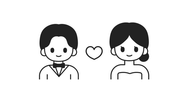 Cute romantic wedding couple illustration 4k loop video. Love, marriage, and celebration