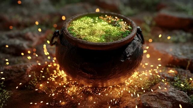 Witch's Cauldron with Glowing Potion