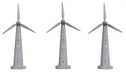 Three gray wind turbines