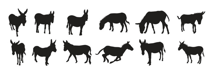  donkey silhouette vector illustration set
