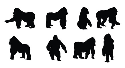 gorilla silhouettes vector illustration set vector illustration