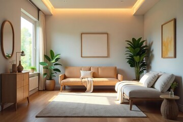 A serene, aesthetically pleasing therapy room  Soft lighting, calming colors, and comfortable furniture create a peaceful atmosphere ideal for healing and well-being , comfortable, clean