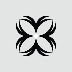 A black and white abstract flower or leaf design on a square background