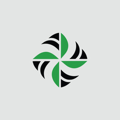 Fototapeta premium A green and black logo with curved shapes forming a circular pattern
