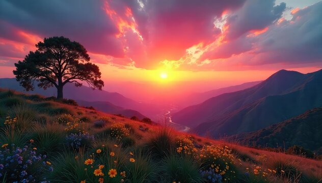 Serene Sunset Mountain Landscape Find Inner Peace and Escape Daily Stress
