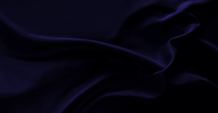 Luxurious cold dark navy indigo midnight barry whale purple silk fabric with elegant, flowing drapes and soft sheen. Premium satin cloth texture for business. Sleek bedding, sheet. Shiny folds. Widesi - Powered by Adobe