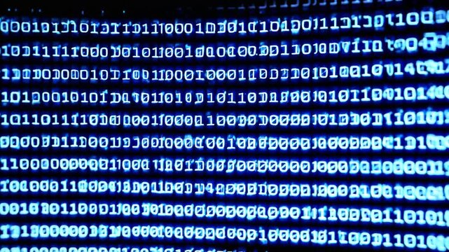 Coding Screen on Black Background - IT binary code appearing on screen - Matrix Effect of Programmer - Technology Concept of Programming, Hacking, Cracking, Cyber, Data, Computer, Piracy