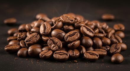 Naklejka premium Rich Dark Roasted Coffee Beans Aromatic Delicious Beverage Ingredient Preparation