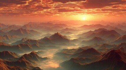 Golden Mountain Sunrise - Dramatic Layered Peaks and Clouds