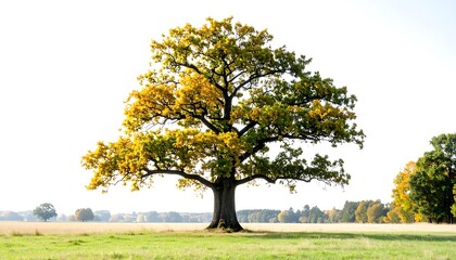 Fototapeta premium Majestic oak tree in autumnal landscape