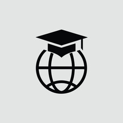 Graduation cap on top of a globe symbolizing education worldwide