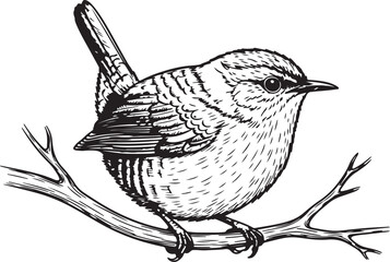 wren Line Art Vector Illustration