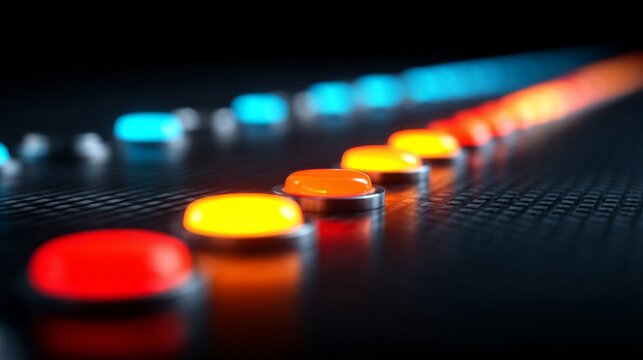 Colorful Control Buttons: A vibrant composition of control buttons in a spectrum of hues, hinting at technology or user interface, creates a sense of order, potential interaction.