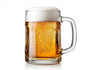 Glass mug of fresh beer with foam isolated on white. Two crystal stein of cool ale having froth detached upon pure backdrop beverage refreshment brewery alcoholic drink lager
