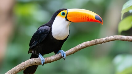 Fototapeta premium Toco toucan in the reserve of exotic tropical birdsToco toucan in the reserve of exotic tropical birds