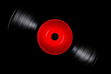 Black vinyl with red center spinning, stylized analog sound representation