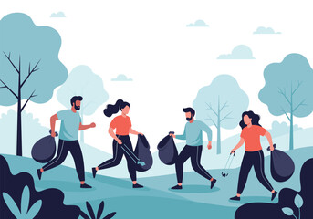 Obraz premium Volunteers diligently collect trash during a community park cleanup event promoting environmental responsibility and outdoor activity