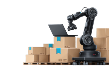 Robotic arm working with packages on a pallet