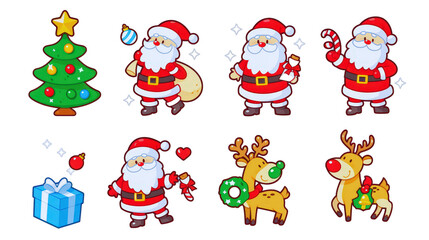 Cartoon vector Christmas doodles groovy style Santa