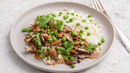 Potato rice pan with shiitake mushrooms