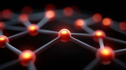 Interconnected Nodes: A close-up shot shows an intricate network of glowing spheres, interconnected by lines, representing the essence of connectivity in a futuristic technological setting.