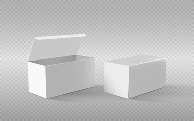 white box mockup blank box template isolated. Open and closed box vector