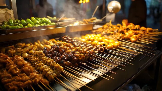 Street food stalls in Sham Shui Po at night 